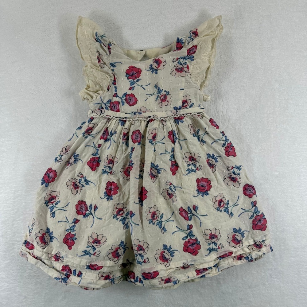 Cupcakes and Cashmere Girls Cream Floral Eyelet Flutter Sleeve Dress 2T